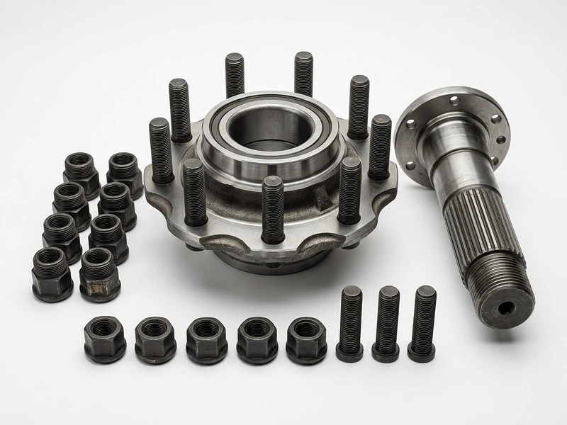 JCB spare parts axle and wheel components — wheel hub, studs, nuts and axle shafts