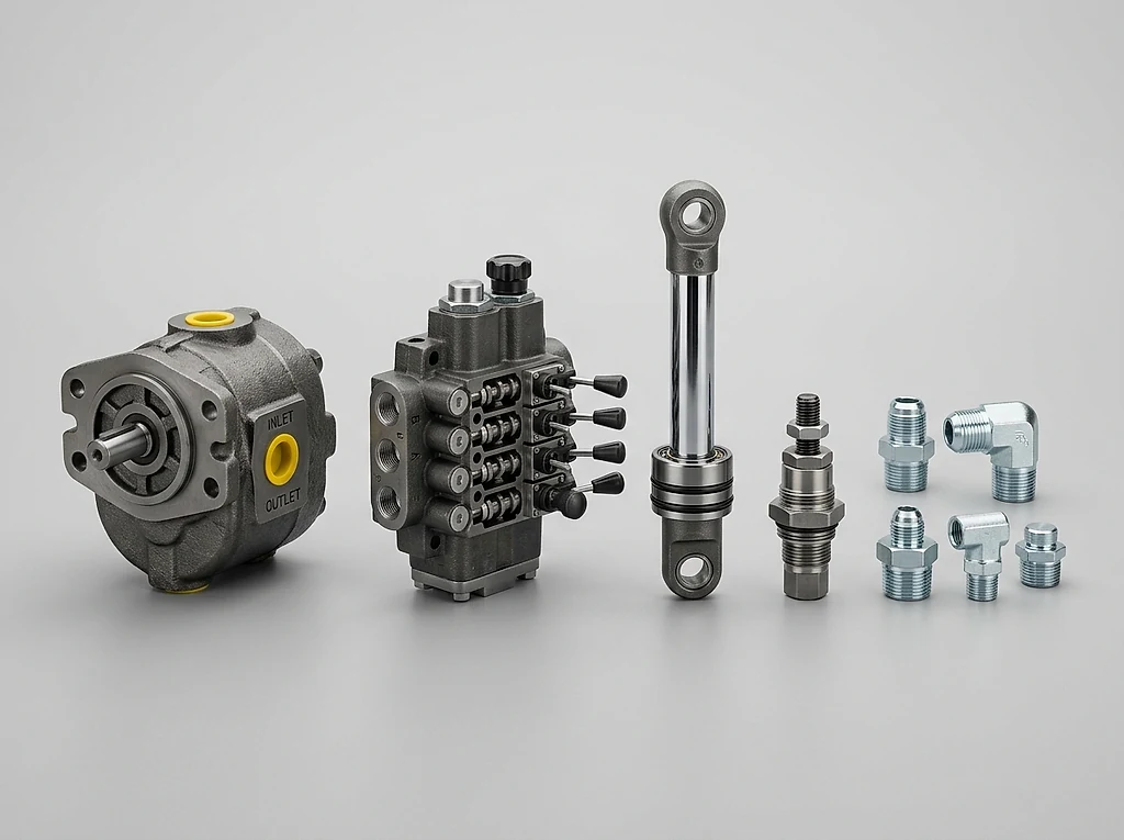 JCB hydraulic pumps and pump drive components — main hydraulic pumps and relief valves