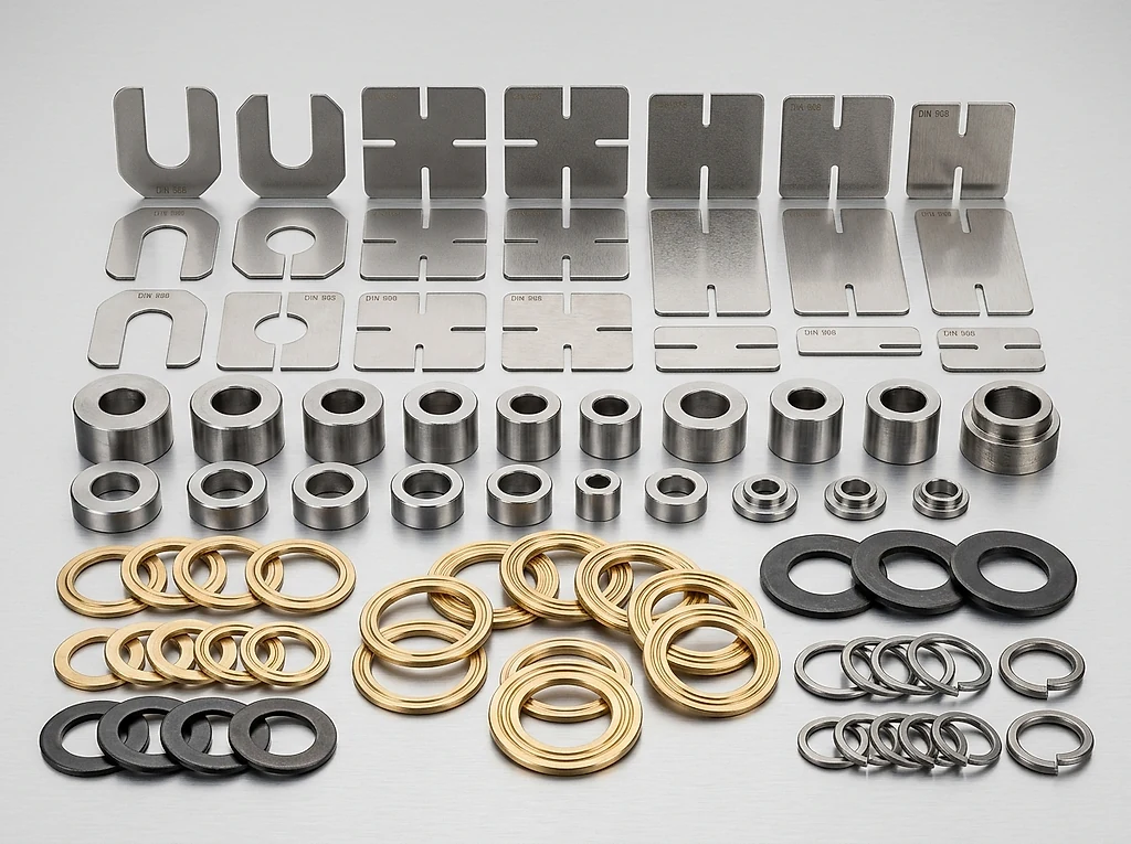 JCB shims, spacers and washers — precision steel shims, thrust washers and circlips